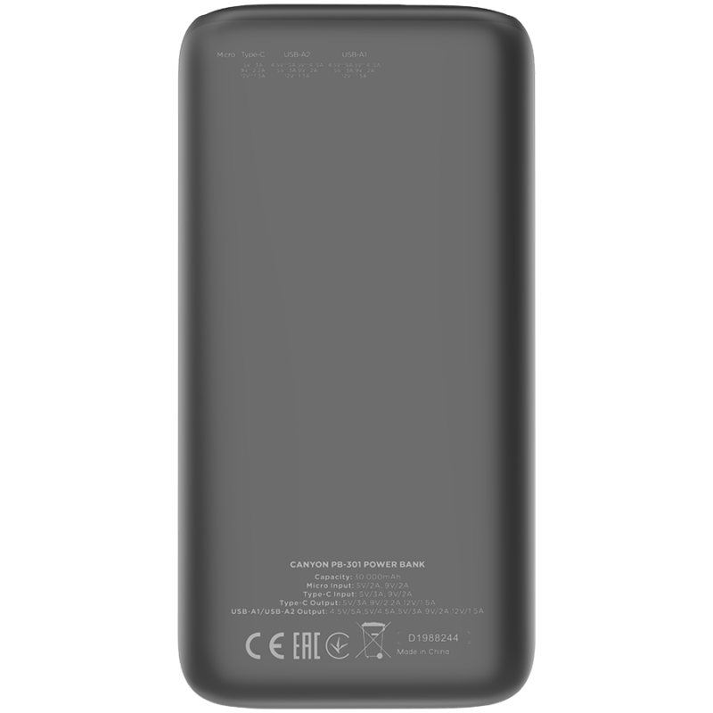 CANYON Powerbank PB-301 LED 30000 mAh PD 20W QC 3.0 - obrazek 3