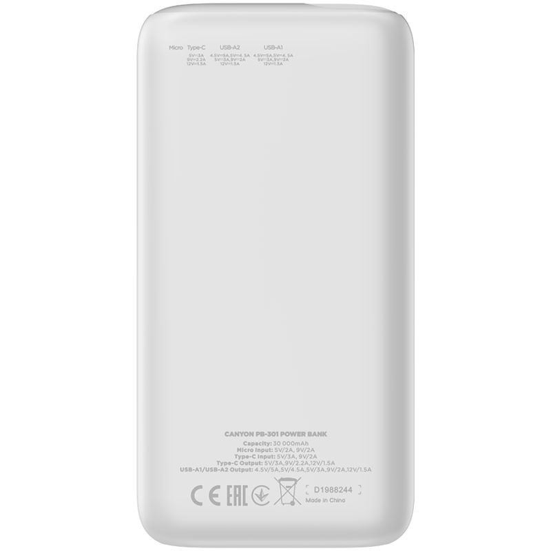 CANYON Powerbank PB-301 LED 30000 mAh PD 20W QC 3.0 - obrazek 8