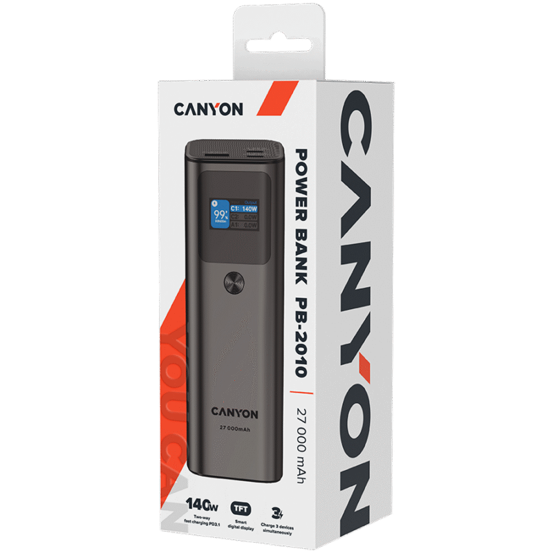 CANYON Powerbank PB-2010 TFT 27000 mAh 97,2Wh PD140W QC 3.0 Grafitowy - obrazek 6