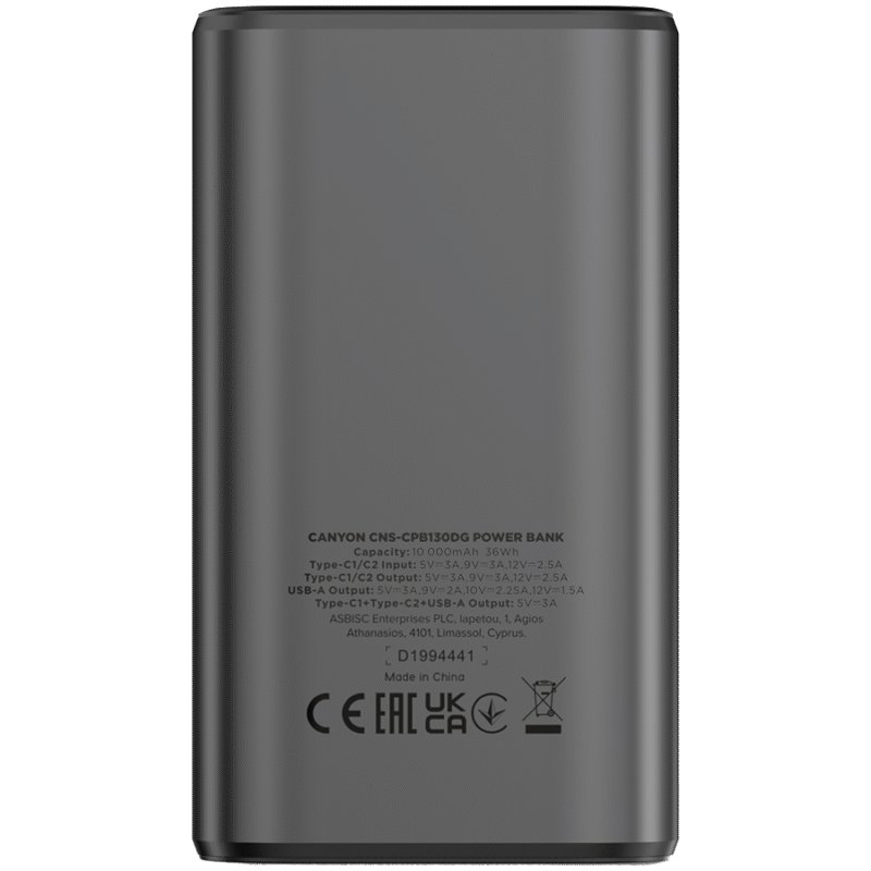 CANYON Powerbank OnPower 130 TFT 10000 mAh PD30W Grafitowy - obrazek 3